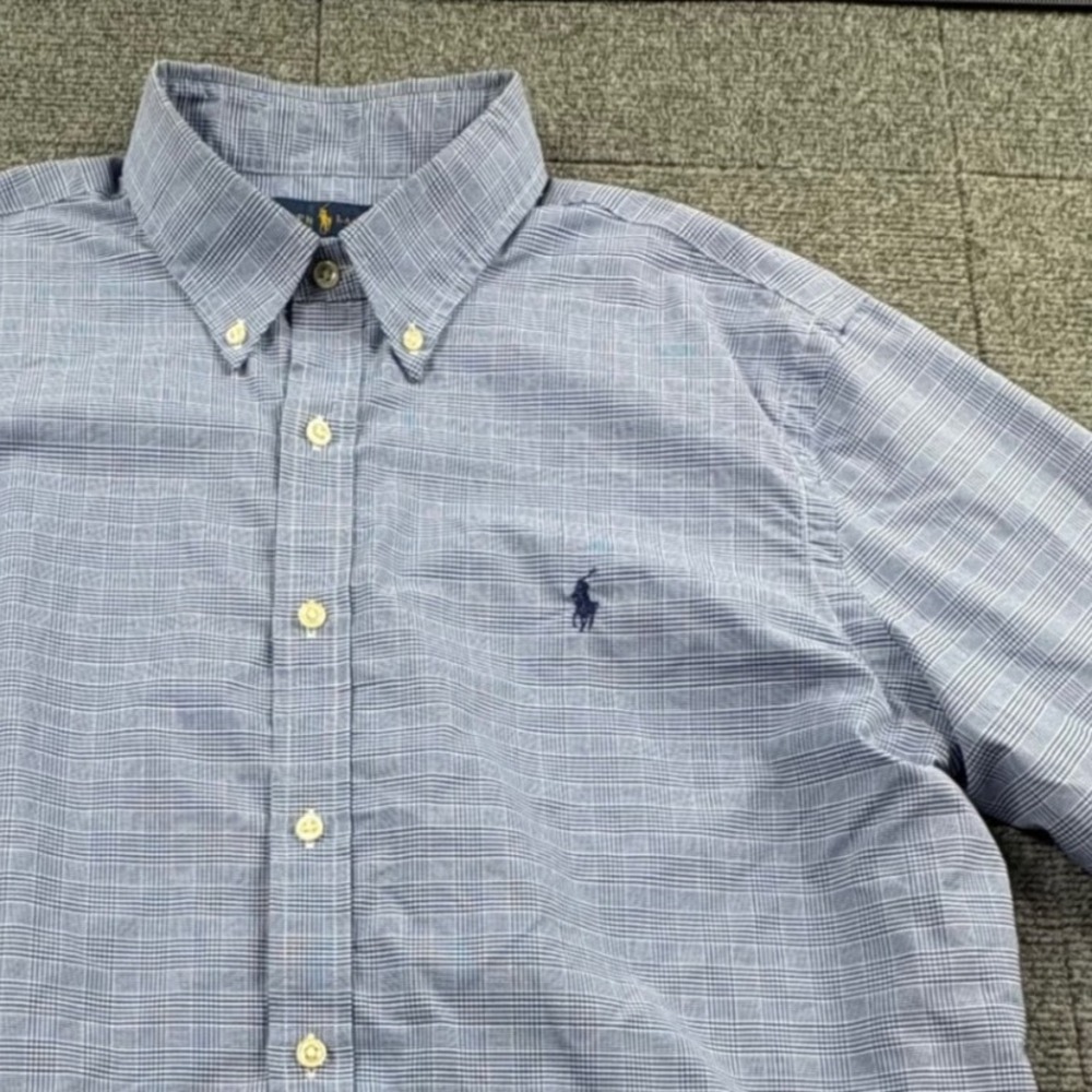 Ralph Lauren Performance Slim Fit Blue Micro Check Shirt Mens XL